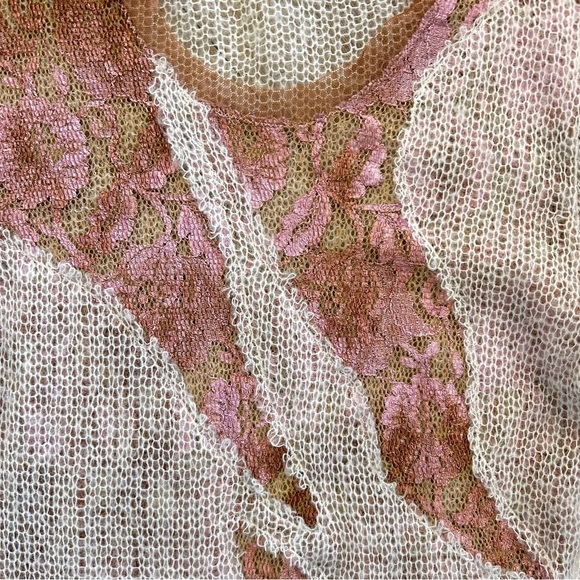 Versace Y2K Vintage Sheer Knit Lace Cream Rose Sweater – Size Medium - Picture 5 of 9